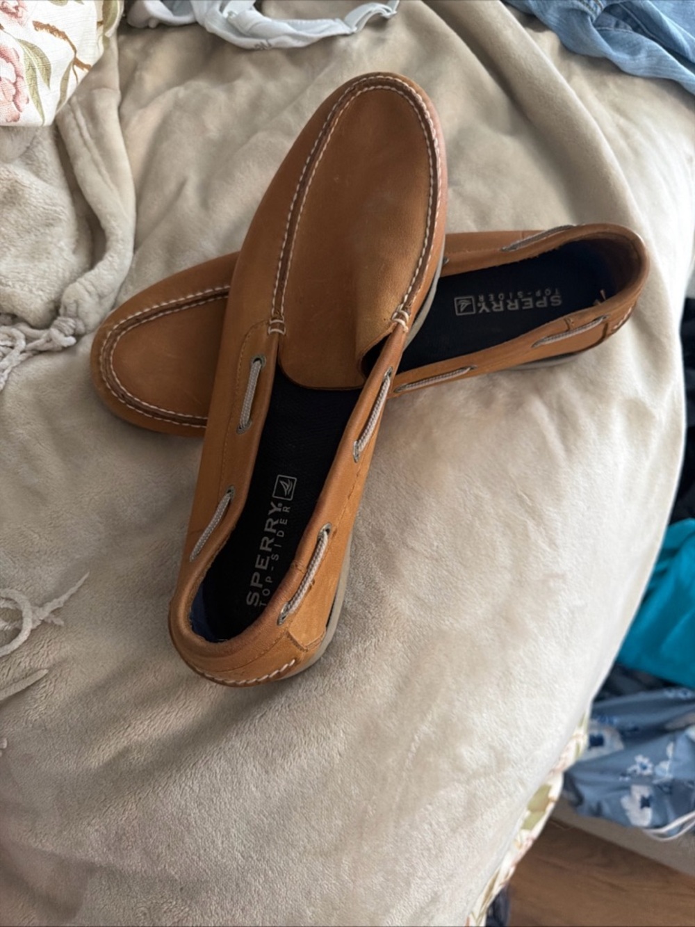 Sperry Men’s Tan Leather Slip-On Boat Shoes